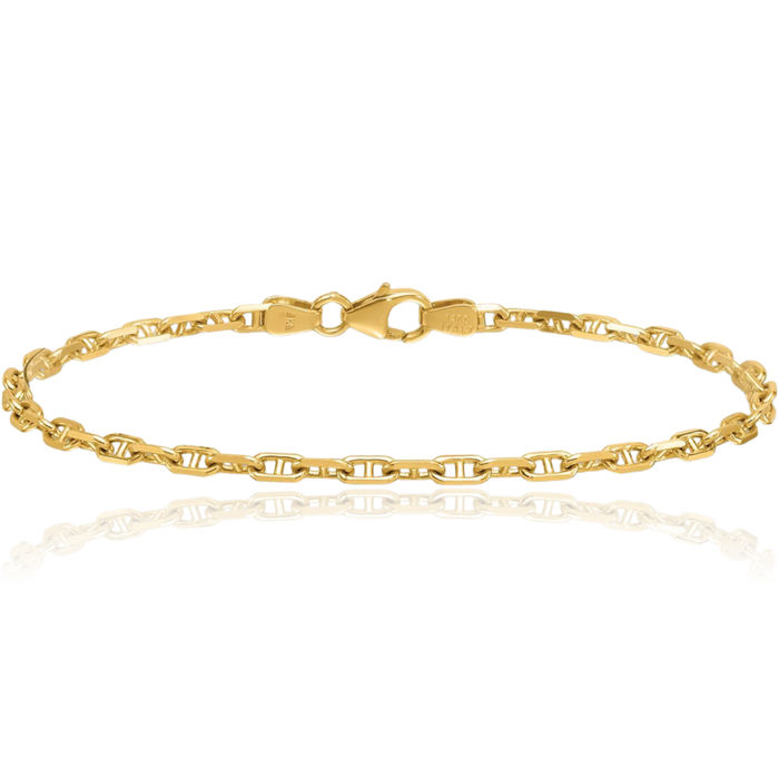 14K Solid Yellow Gold 2.7mm Anchor Mariner Link Chain Bracelet