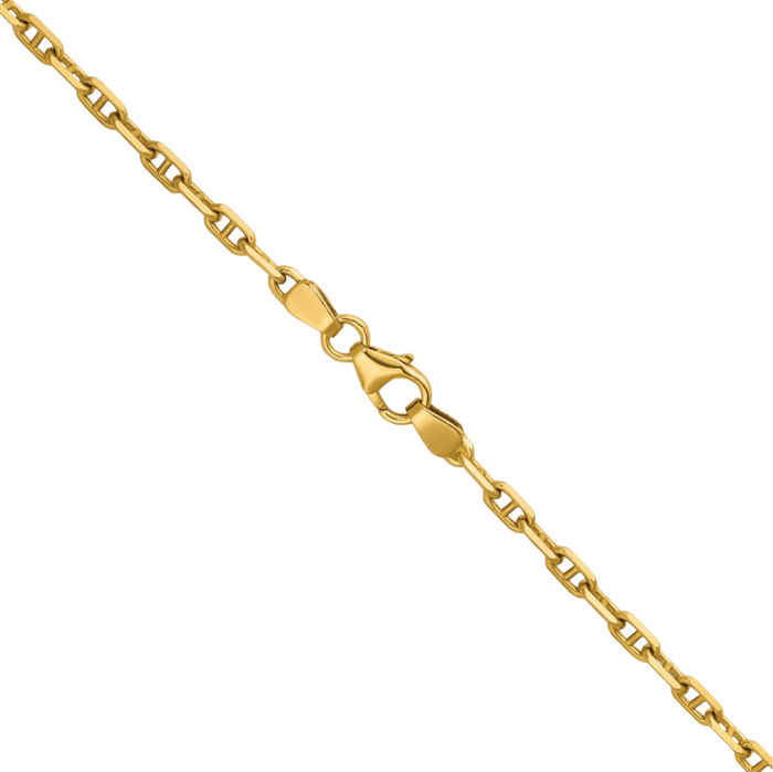 14K Solid Yellow Gold 2.7mm Anchor Mariner Link Chain Necklace