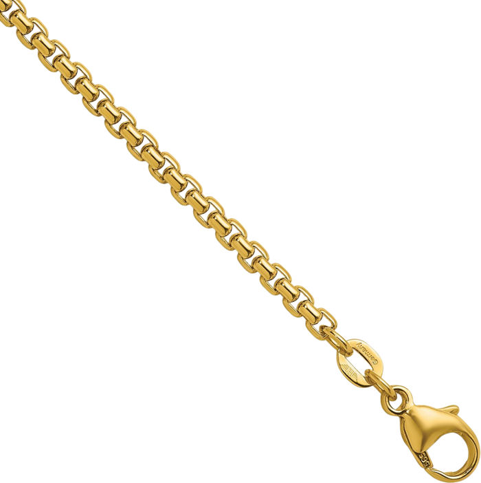 14K Solid Yellow Gold 2.7mm Round Box Link Chain Bracelet