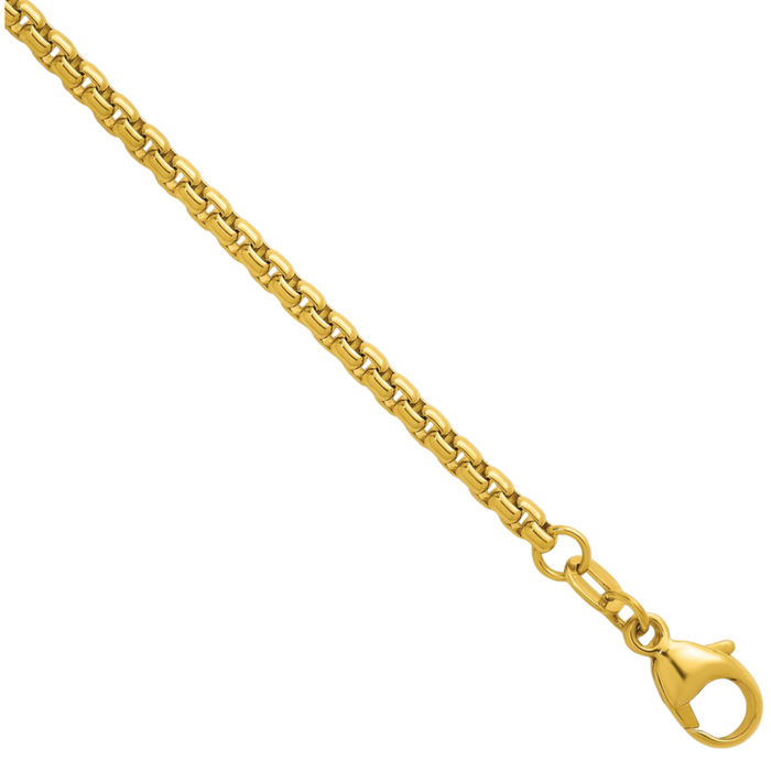 14K Solid Yellow Gold 2.7mm Round Box Link Chain Necklace