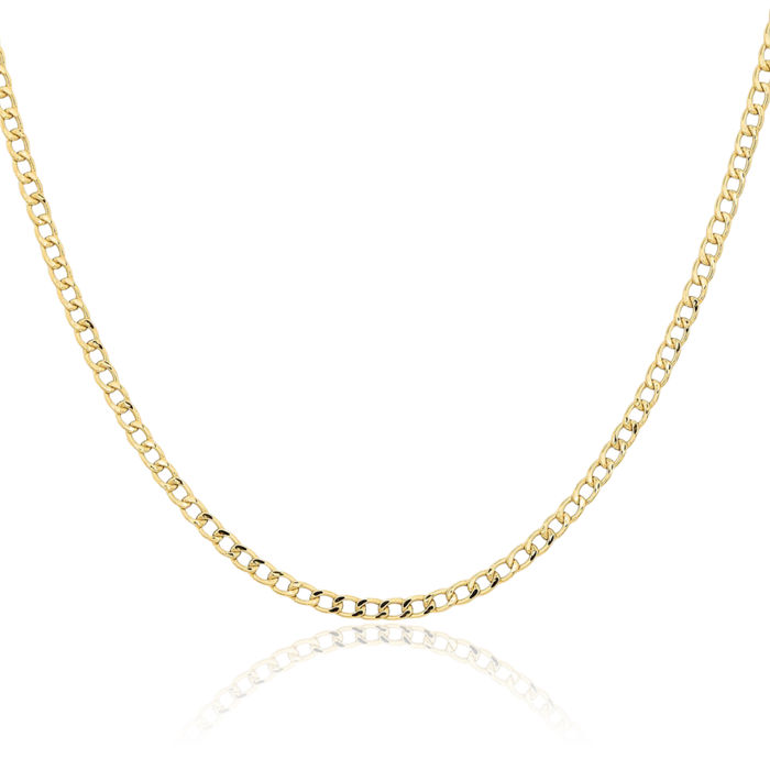 14K Solid Yellow Gold 2.85mm Curb Link Chain Necklace