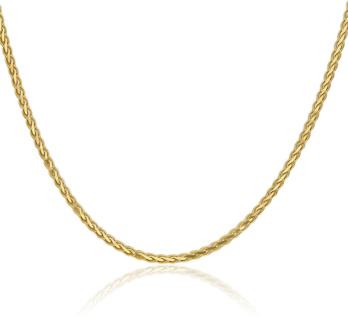 14K Solid Yellow Gold 2.8mm Spiga Wheat Link Chain Necklace