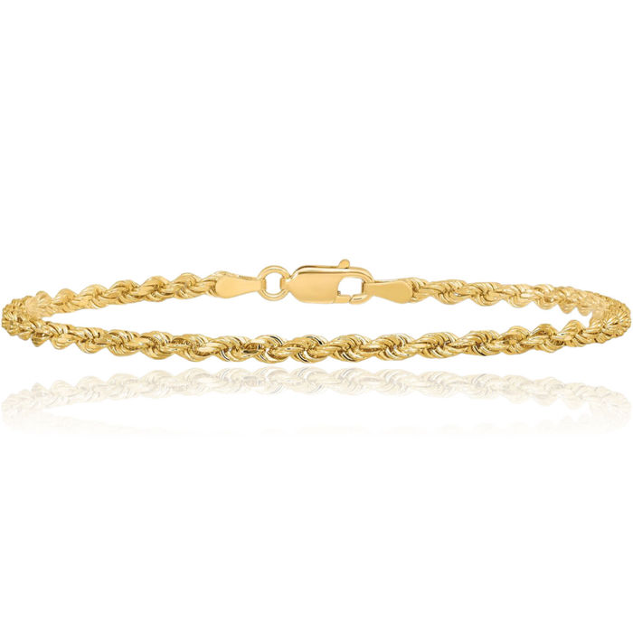 14K Solid Yellow Gold 2.8mm Rope Chain Bracelet