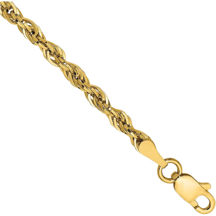 14K Solid Yellow Gold 2.8mm Rope Chain Bracelet