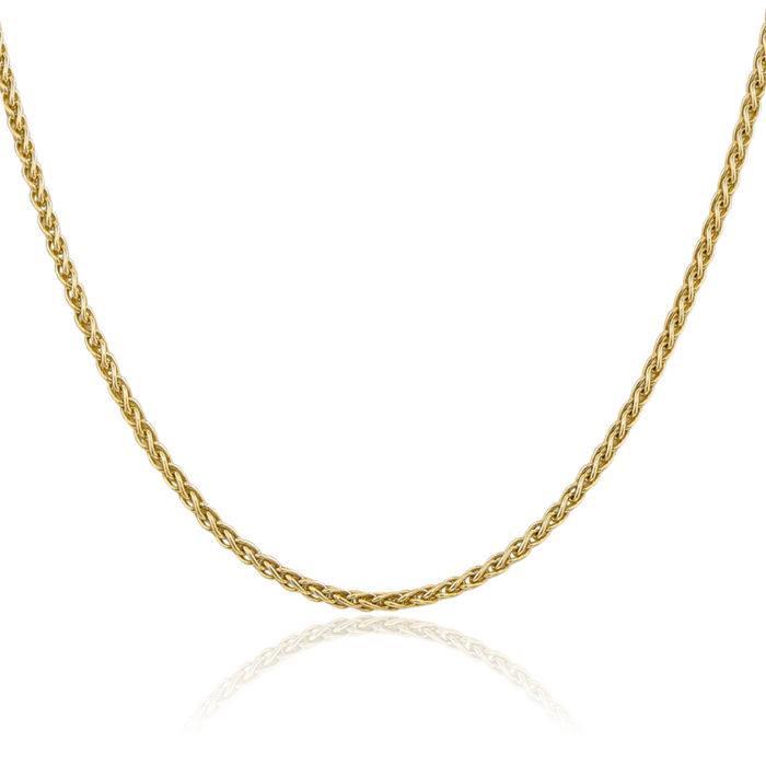 14K Solid Yellow Gold 2.8mm Spiga Wheat Link Chain Necklace