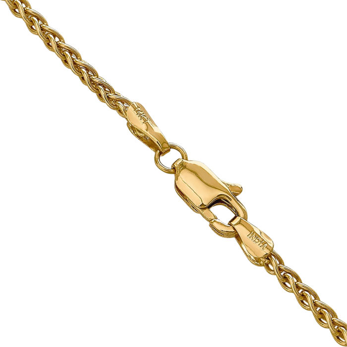 14K Solid Yellow Gold 2.8mm Spiga Wheat Link Chain Necklace