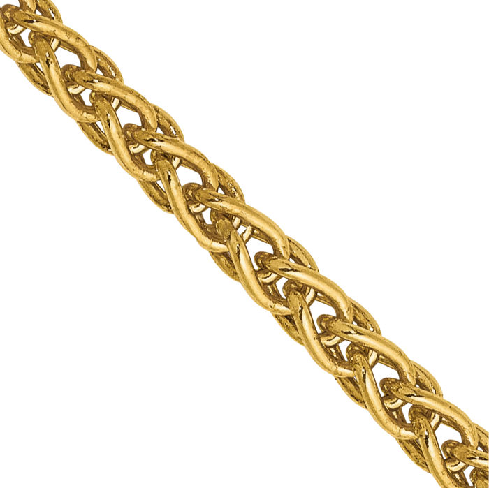 14K Solid Yellow Gold 2.8mm Spiga Wheat Link Chain Necklace