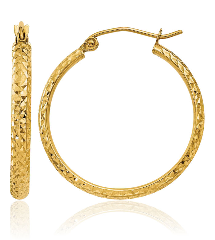 14K Solid Yellow Gold 2.8x25mm Round Medium Hoop Earrings