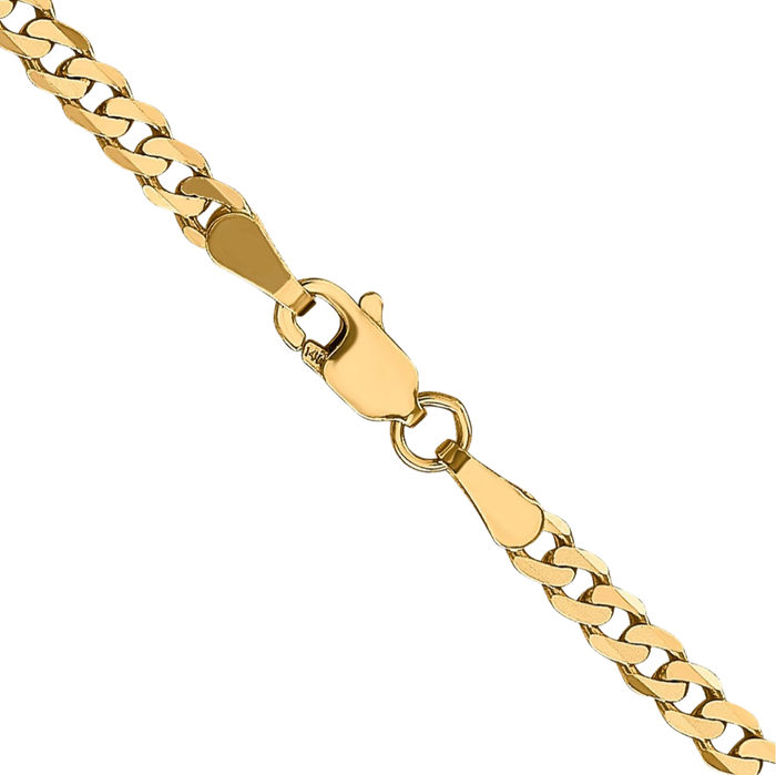 14K Solid Yellow Gold 2.9mm Curb Link Chain Necklace