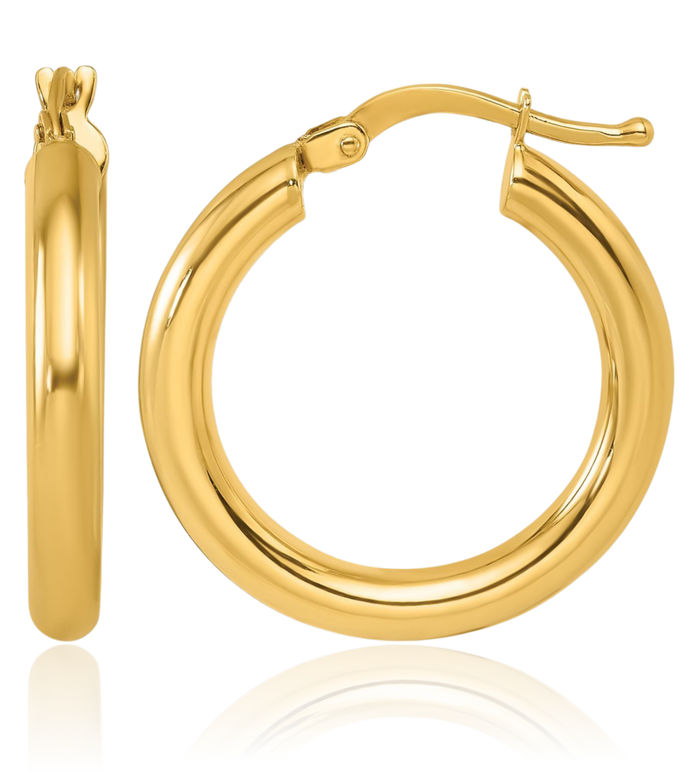14K Solid Yellow Gold 2.9x21.5mm Round Tube Medium Hoop Earrings