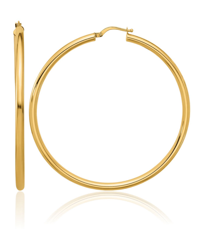 14K Solid Yellow Gold 2.9x56mm Round Tube Large Hoop Earrings