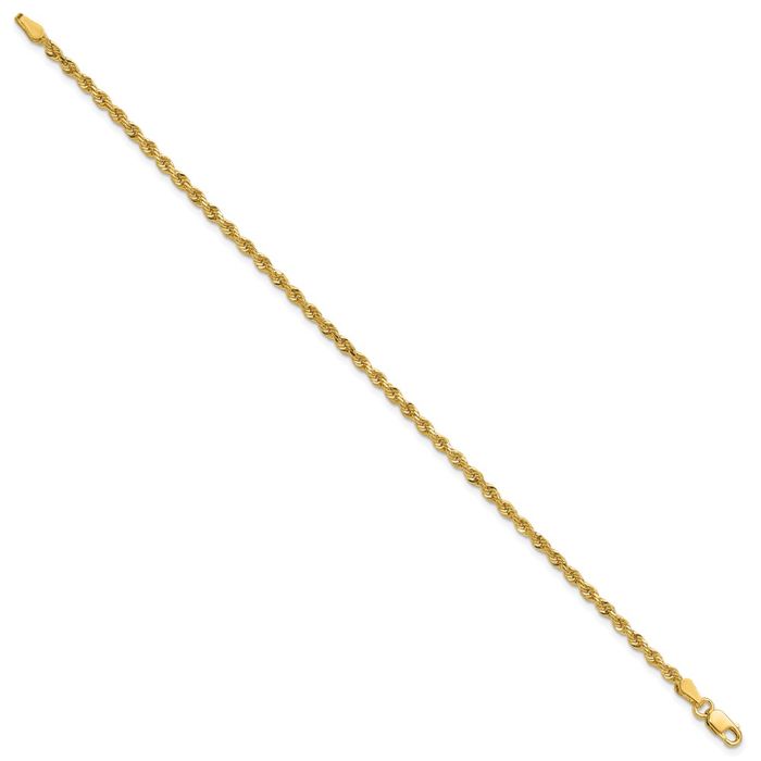 10K Solid Yellow Gold 1.75mm Rope Chain Bracelet