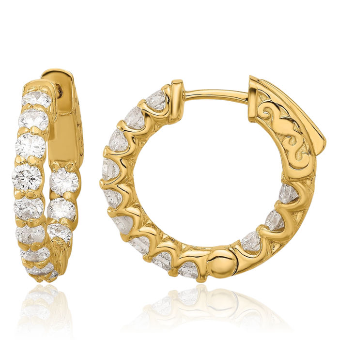 14K Solid Yellow Gold 24 2.5mm Diamond Small Hoop Earrings