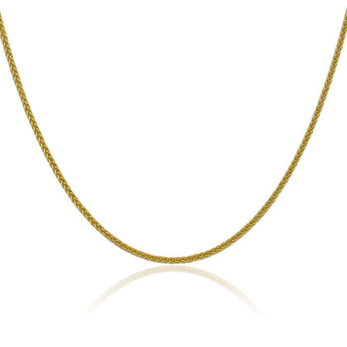 14K Solid Yellow Gold 2mm 3 Wire Spiga Wheat Link Chain Necklace