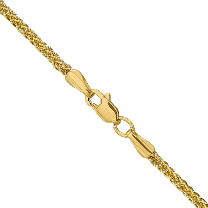 14K Solid Yellow Gold 2mm 3 Wire Spiga Wheat Link Chain Necklace