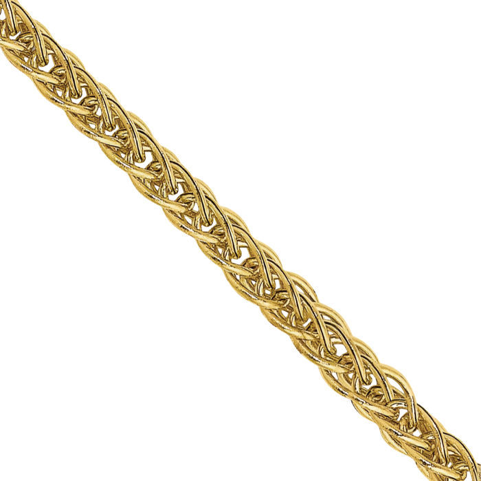 14K Solid Yellow Gold 2mm 3 Wire Spiga Wheat Link Chain Necklace