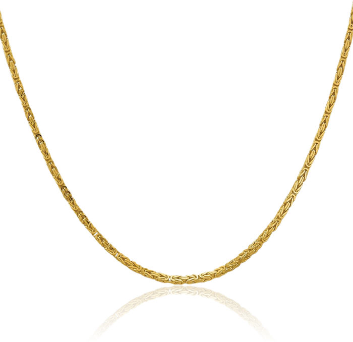 14K Solid Yellow Gold 3.25mm Byzantine Link Chain Necklace