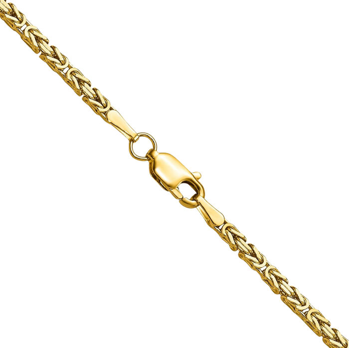 14K Solid Yellow Gold 2mm Byzantine Link Chain Necklace