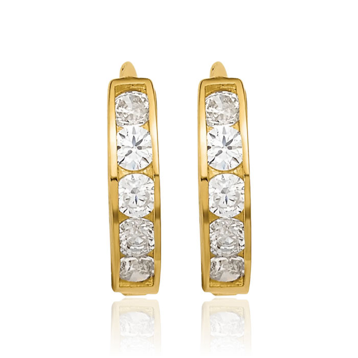 14K Solid Yellow Gold 2mm Cubic Zirconia CZ Huggie Mini Hoop Earrings