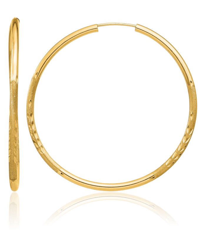 14K Solid Yellow Gold 2mm Endless Round Large Hoop Earrings