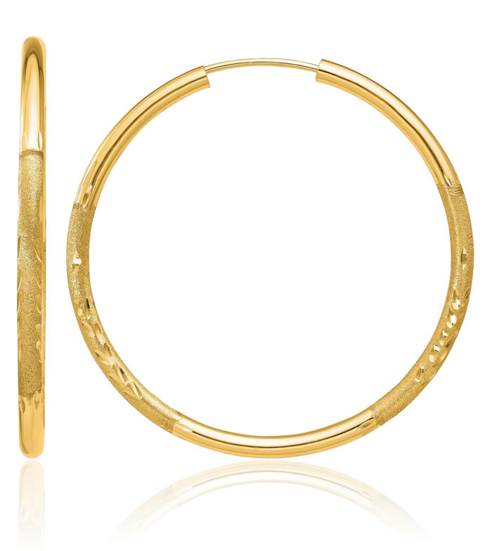 14K Solid Yellow Gold 2mm Endless Round Medium Hoop Earrings