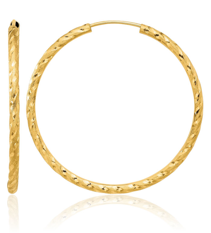 14K Solid Yellow Gold 2mm Endless Round Medium Hoop Earrings