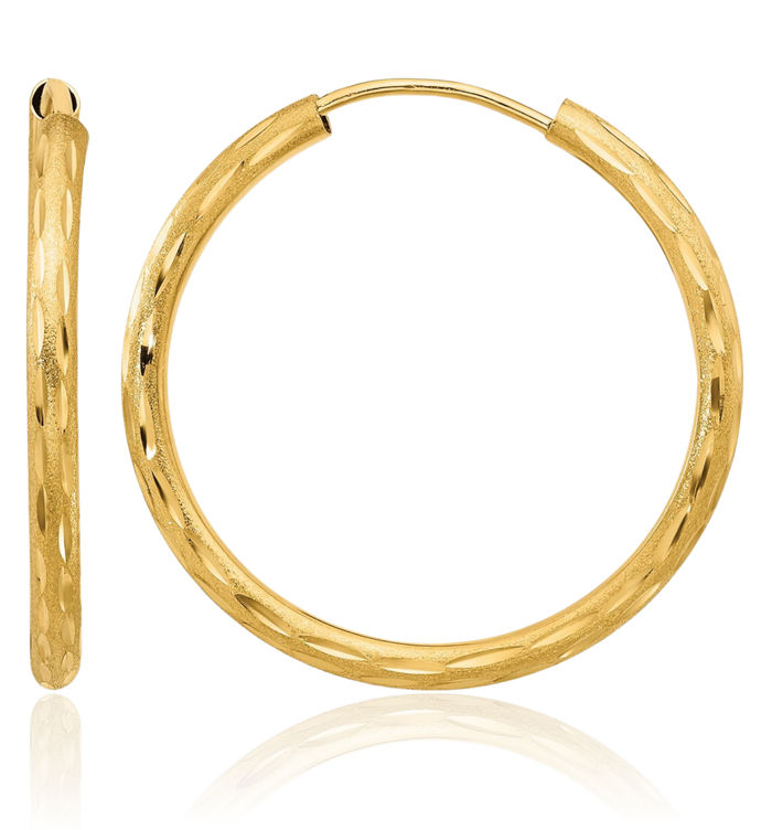 14K Solid Yellow Gold 2mm Endless Round Medium Hoop Earrings