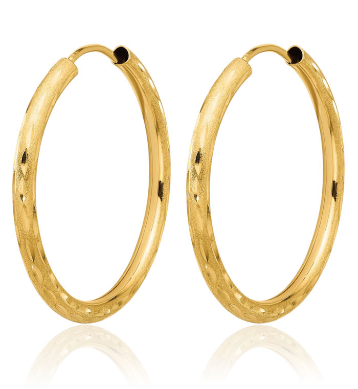 14K Solid Yellow Gold 2mm Endless Round Medium Hoop Earrings