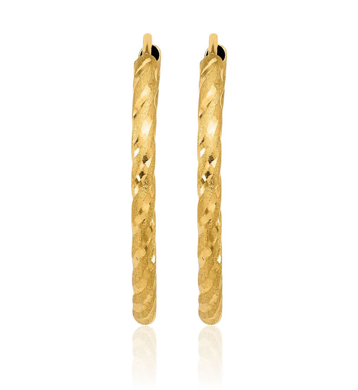 14K Solid Yellow Gold 2mm Endless Round Medium Hoop Earrings