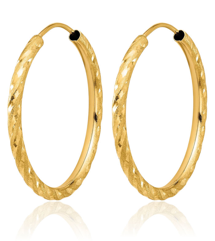 14K Solid Yellow Gold 2mm Endless Round Medium Hoop Earrings