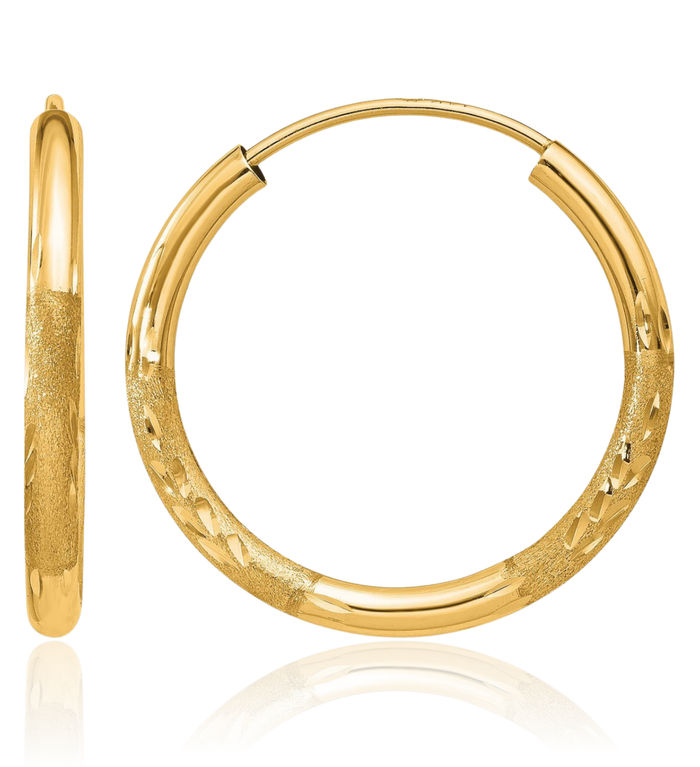 14K Solid Yellow Gold 2mm Endless Round Small Hoop Earrings