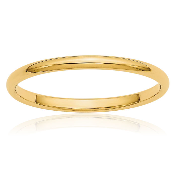 14K Solid Yellow Gold 2mm Half Round Plain Classic Wedding Band Ring