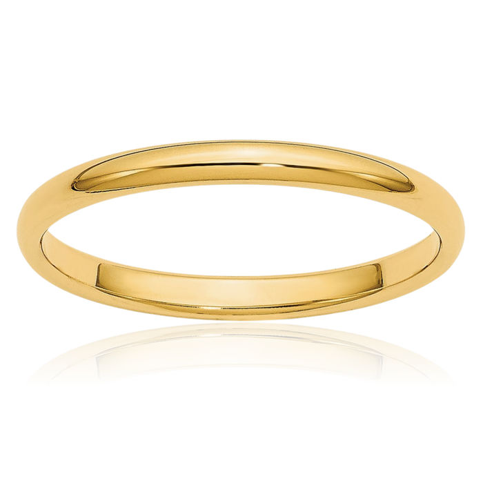 14K Solid Yellow Gold 2mm Half Round Plain Classic Wedding Band Ring