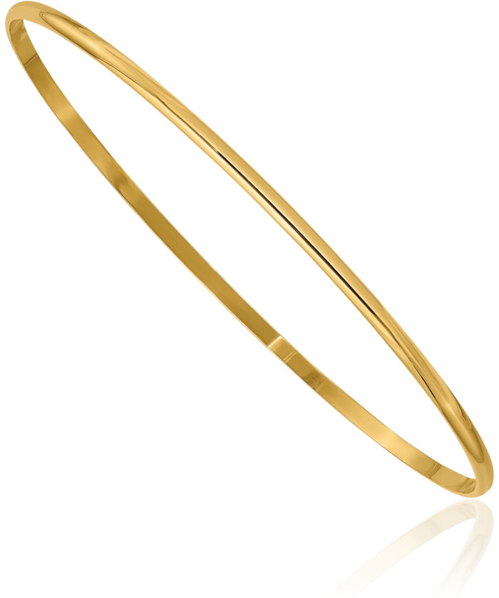 14K Solid Yellow Gold 2mm Half Round Slip On Bangle Bracelet