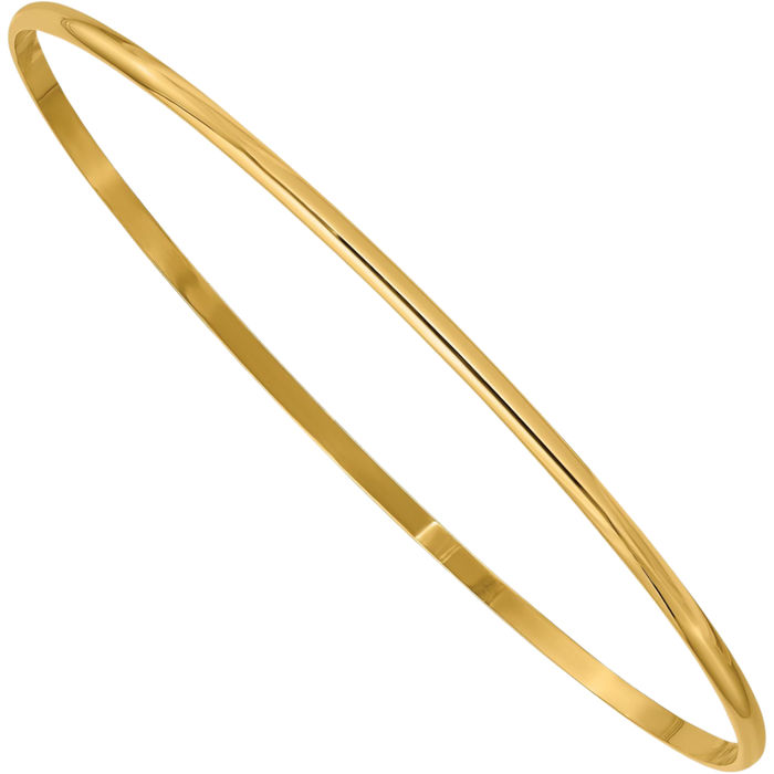 14K Solid Yellow Gold 2mm Half Round Slip On Bangle Bracelet