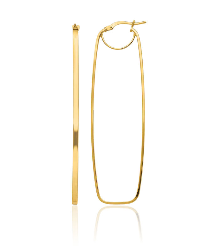 14K Solid Yellow Gold 2mm Oval Large Hoop Earrings