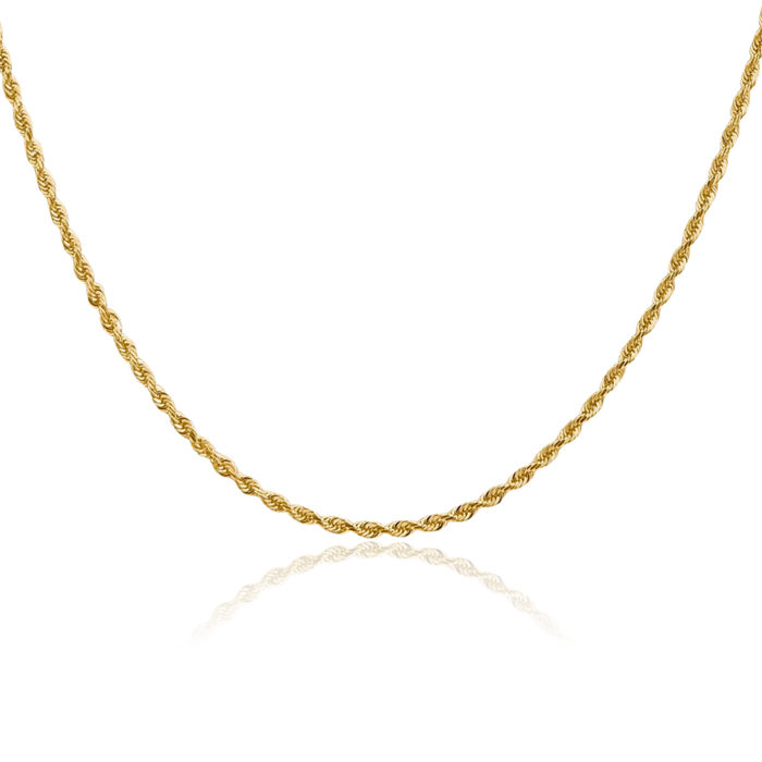 14K Solid Yellow Gold 2mm Quadruple Rope Chain Twisted Link Necklace