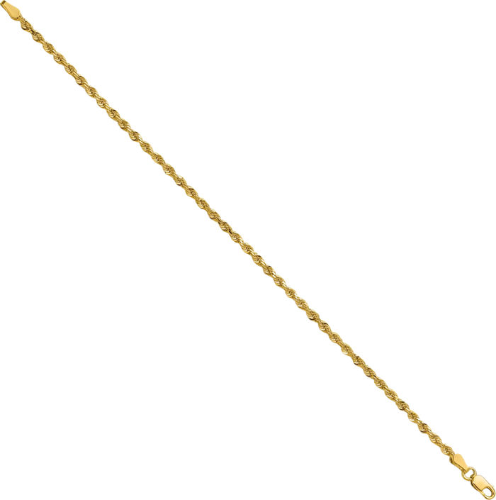 14K Solid Yellow Gold 2mm Rope Chain Bracelet