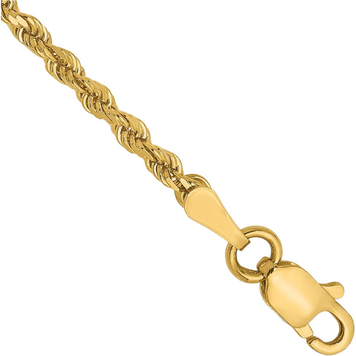 14K Solid Yellow Gold 2mm Rope Chain Bracelet