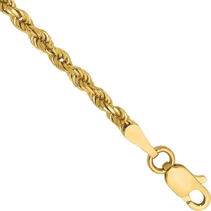 10K Solid Yellow Gold 8mm Rope Chain Bracelet