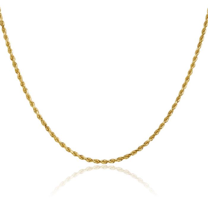 14K Solid Yellow Gold 2mm Rope Chain Twisted Link Necklace