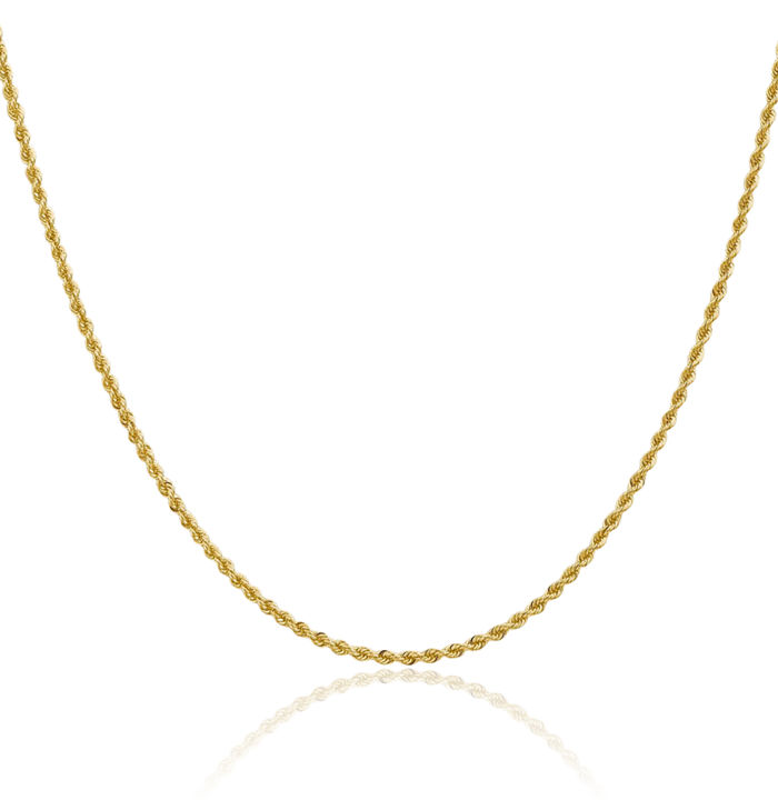 14K Solid Yellow Gold 2mm Rope Chain Twisted Link Necklace