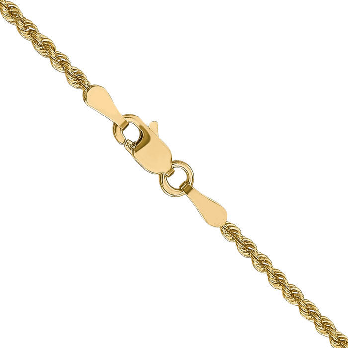 14K Solid Yellow Gold 2mm Rope Chain Twisted Link Necklace