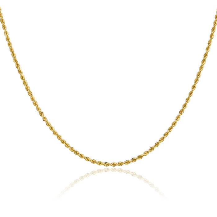 14K Solid Yellow Gold 2mm Rope Chain Twisted Link Necklace