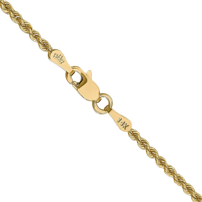 14K Solid Yellow Gold 2mm Rope Chain Twisted Link Necklace