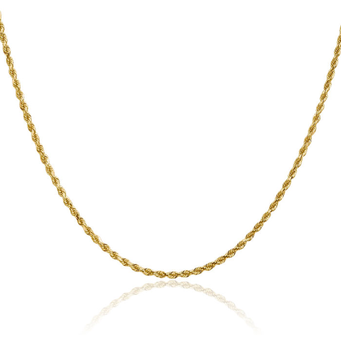 14K Solid Yellow Gold 2mm Rope Chain Twisted Link Necklace