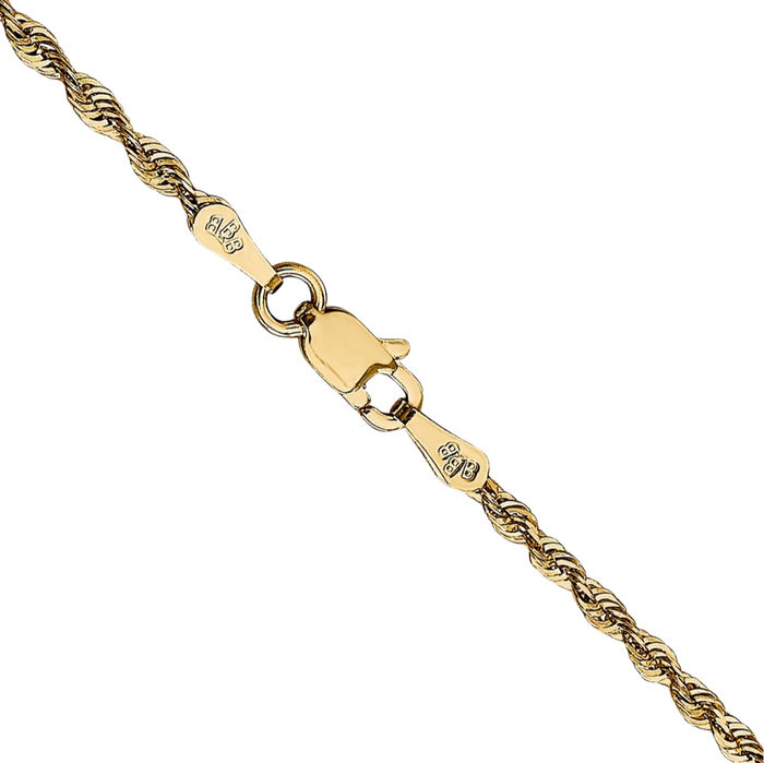 14K Solid Yellow Gold 2mm Rope Chain Twisted Link Necklace