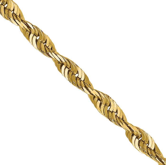 14K Solid Yellow Gold 2mm Rope Chain Twisted Link Necklace