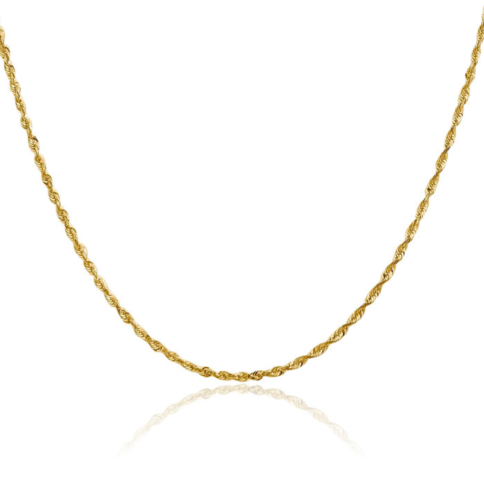 14K Solid Yellow Gold 2mm Rope Chain Twisted Link Necklace