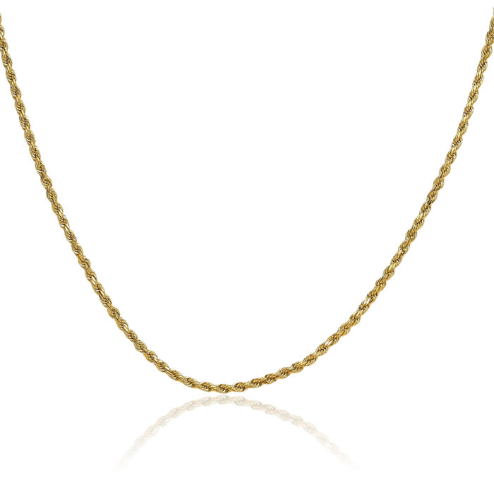 14K Solid Yellow Gold 2mm Rope Chain Twisted Link Necklace